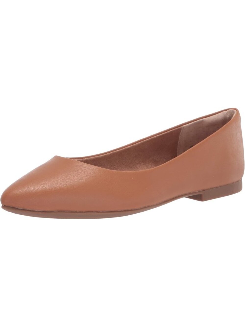 Women's Camel Faux Leather Low-Top Pointed-Toe Ballet Flat Shoes